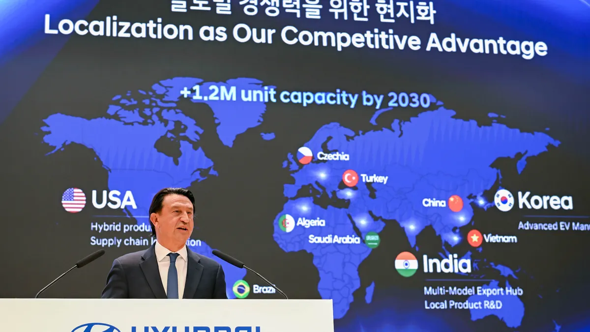 Hyundai Motor Co. president and CEO José Muñoz speaking at the company''s general shareholder meeting in Korea.