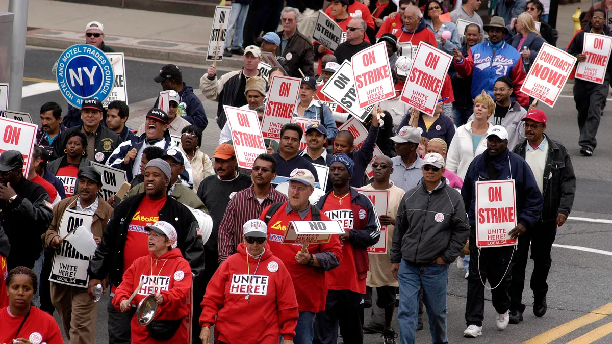 An image of hotel workers on strike