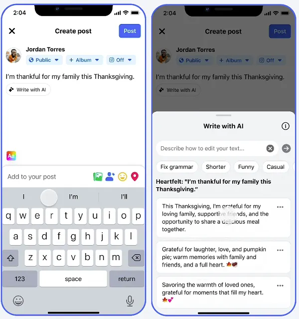 Meta AI post prompts
