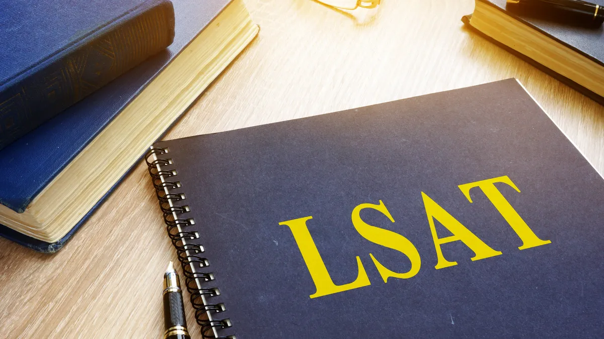 A booklet labeled "LSAT."