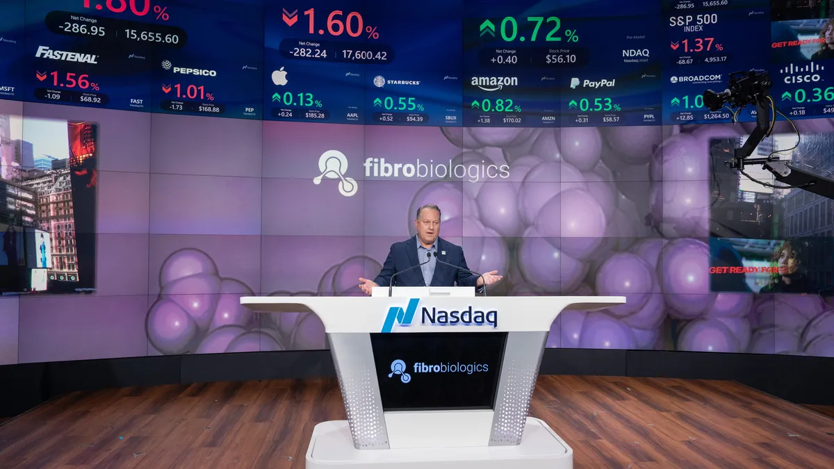 FibroBiologics CEO Pete O'Heeron at the opening bell for the Nasdaq