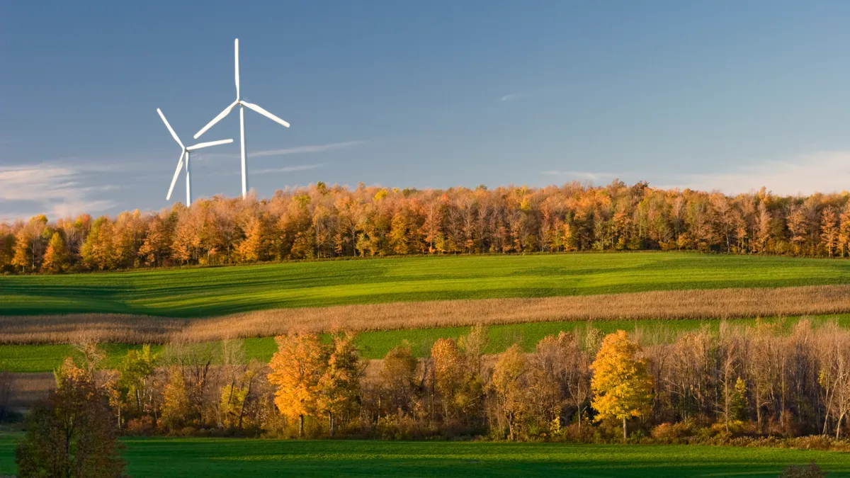 Two wind turbines in New York.