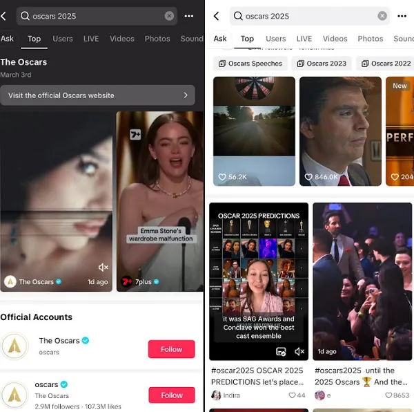 TikTok Oscars hub