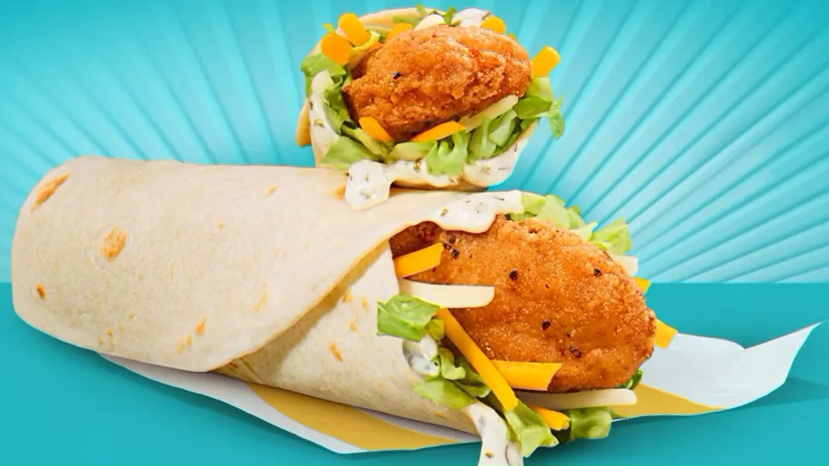 An image of two chicken wraps from McDonald's