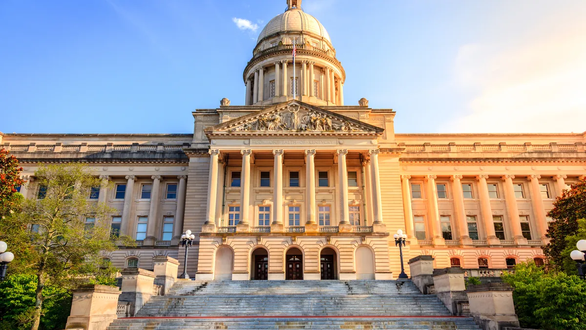 The white domed government building in golden afternoon light