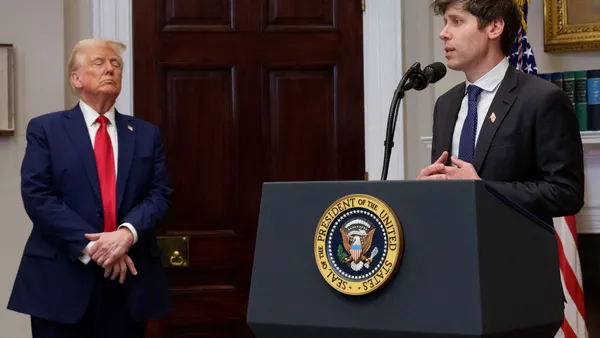 OpenAI CEO Sam Altman, accompanied by U.S. President Donald Trump, during a news conference.