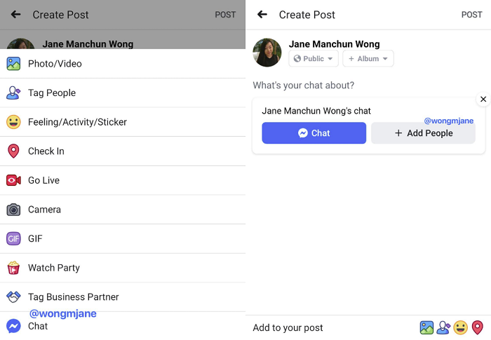Facebook chat link post