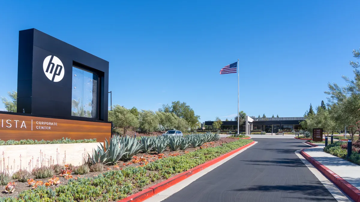 The HP logo at the technology company's Rancho Bernardo Corporate Offices in San Diego, California, on July 9, 2022.