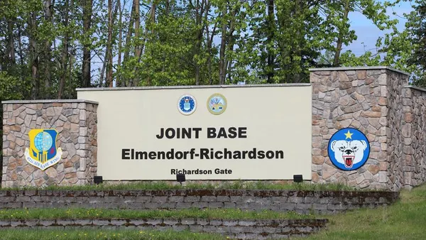 A photo of a stone sign that says "Joint Base Elmendorf-Richardson, Richardson Gate"