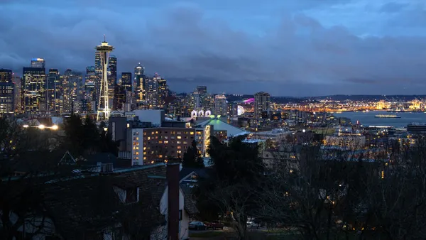 Seattle skyline at night.