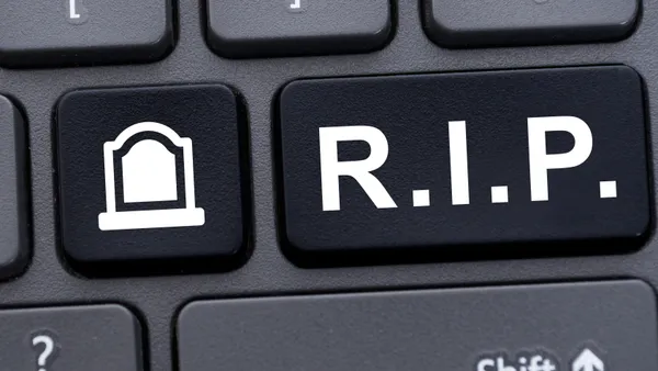 Graphic design with "RIP" abbreviation on a computer keyboard button