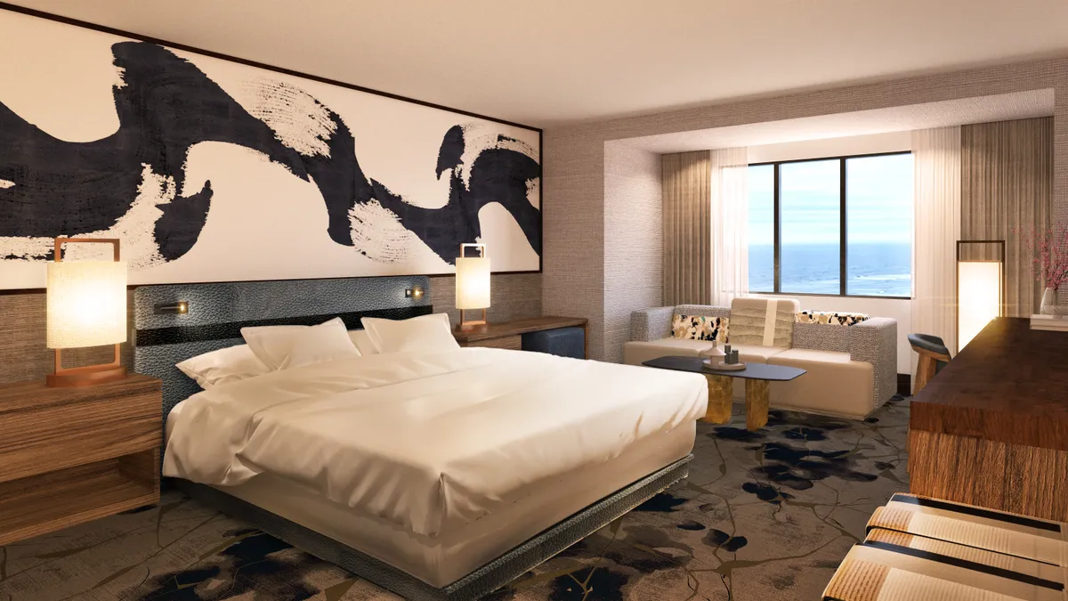 A rendering of a hotel room at Nobu Hotel Caesars Atlantic City.