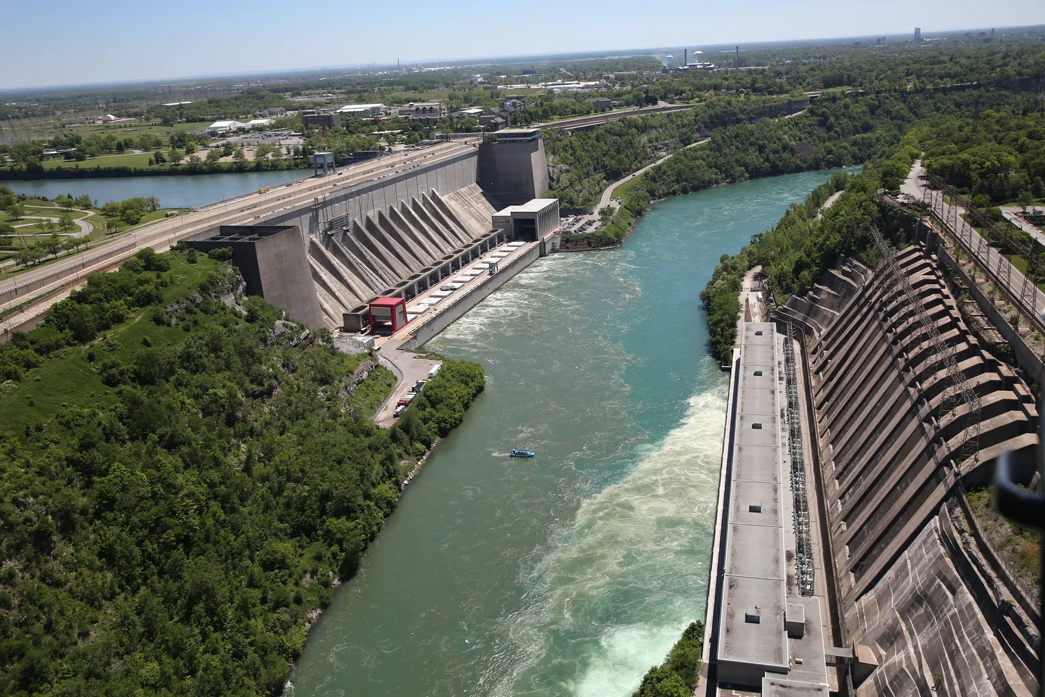 Aerial view of the Niagara River along the U.S.-Canada border.