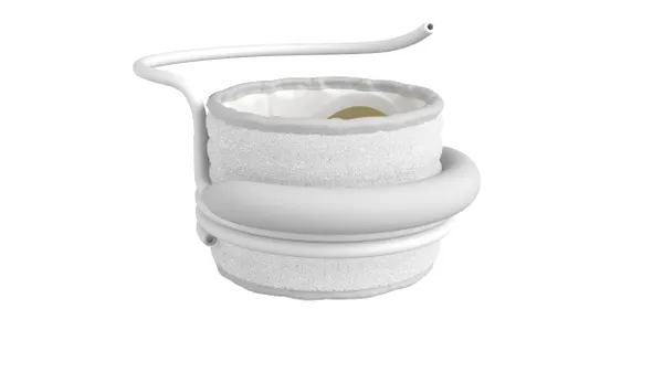 Close up of a white cylindrical device.