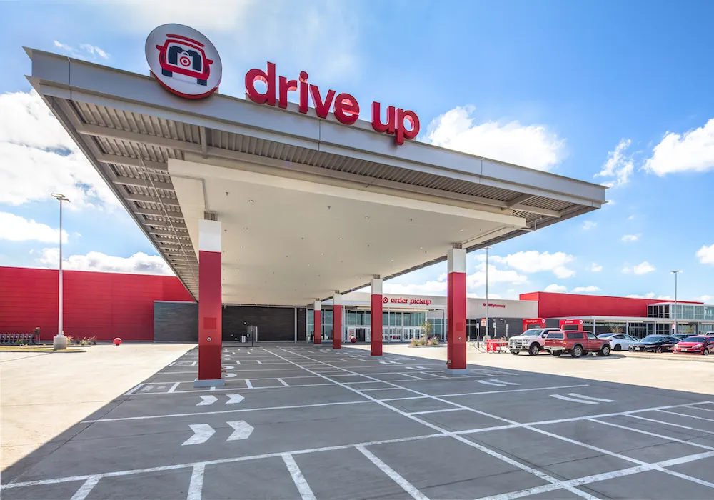 Exterior of new large format Target store featuring Drive Up service