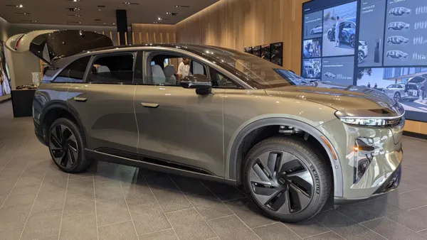 The Gravity electric SUV on display at the Lucid Studio Fashion Island in Newport Beach, California.
