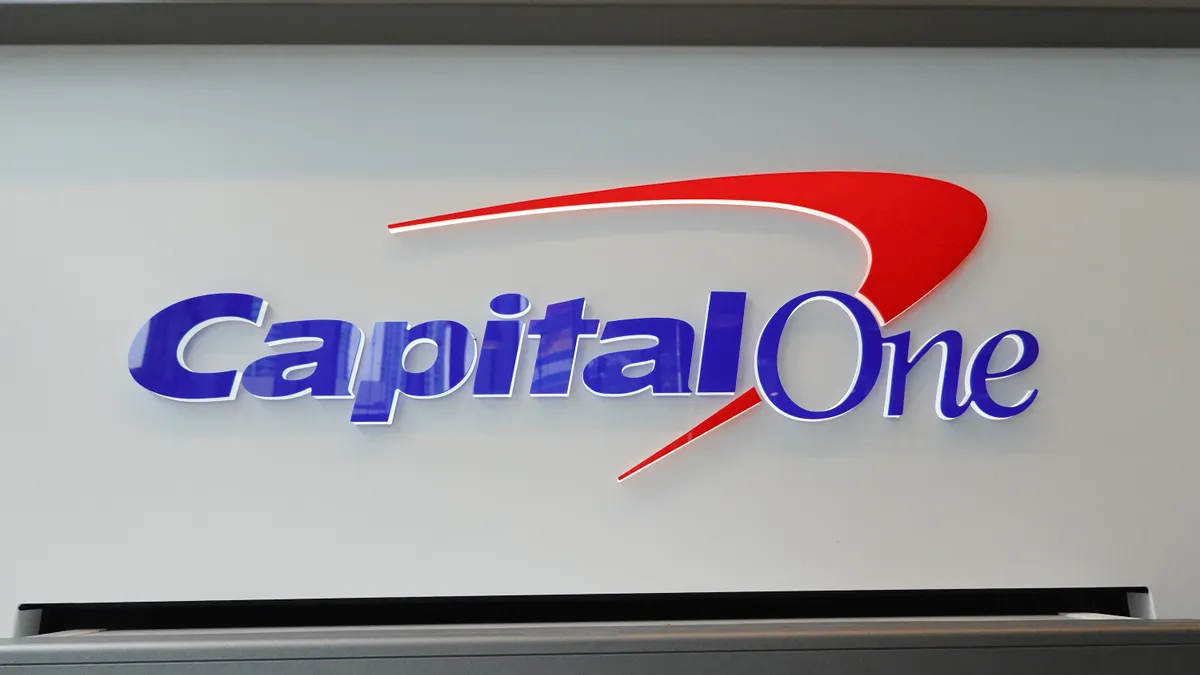 A sign above an ATM at a Capital One Café on February 19, 2024, in Miami, Florida.