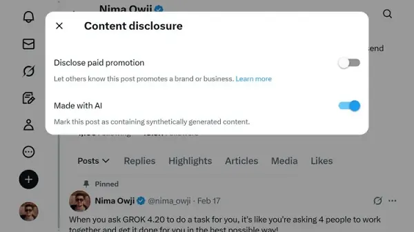 X made with AI labels
