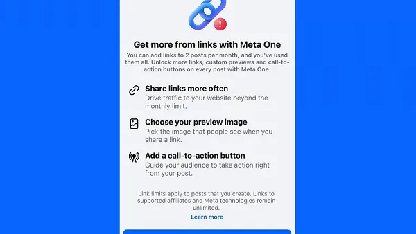 Facebook link restriction test