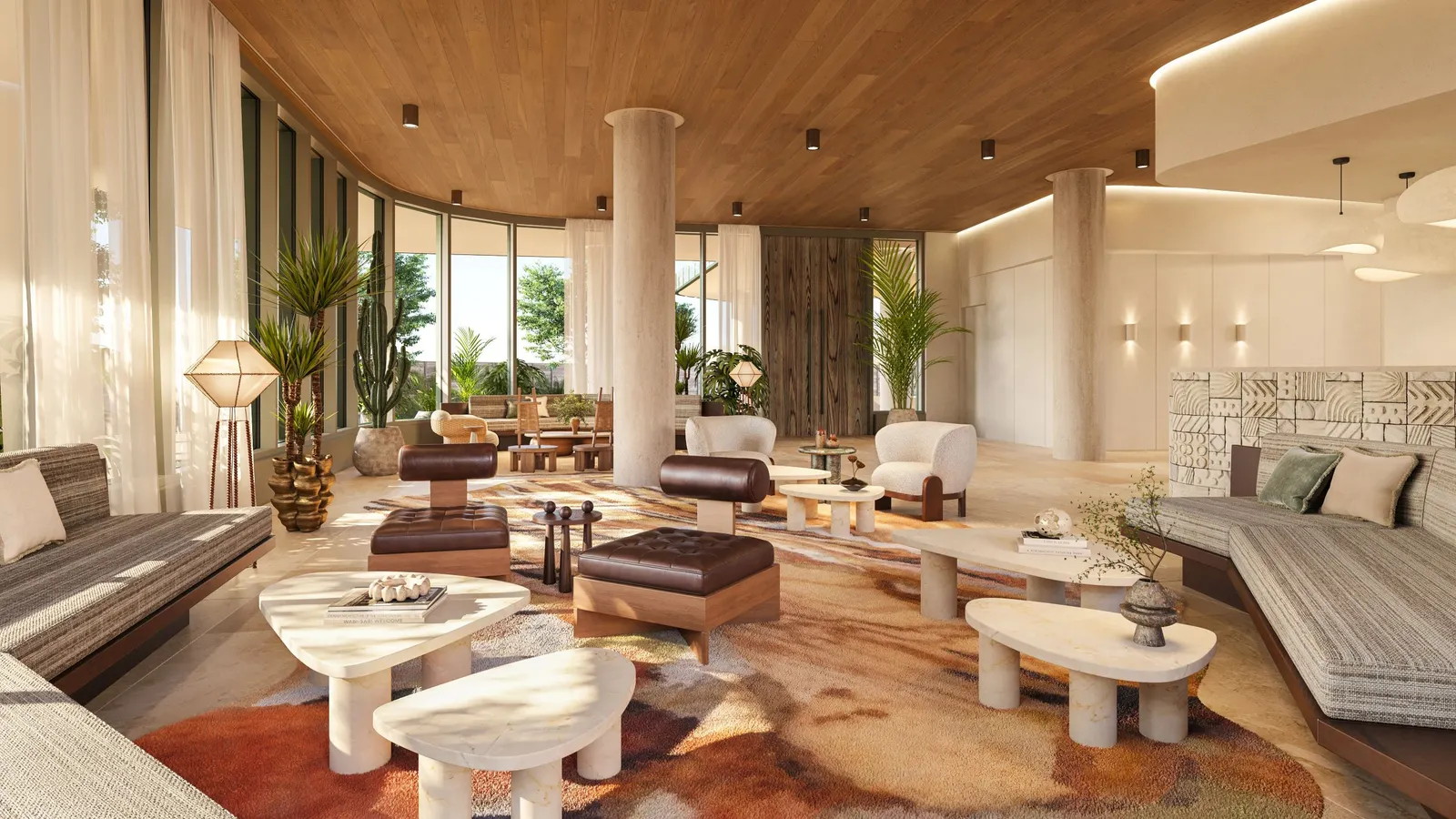 A lobby with various chairs and couches.