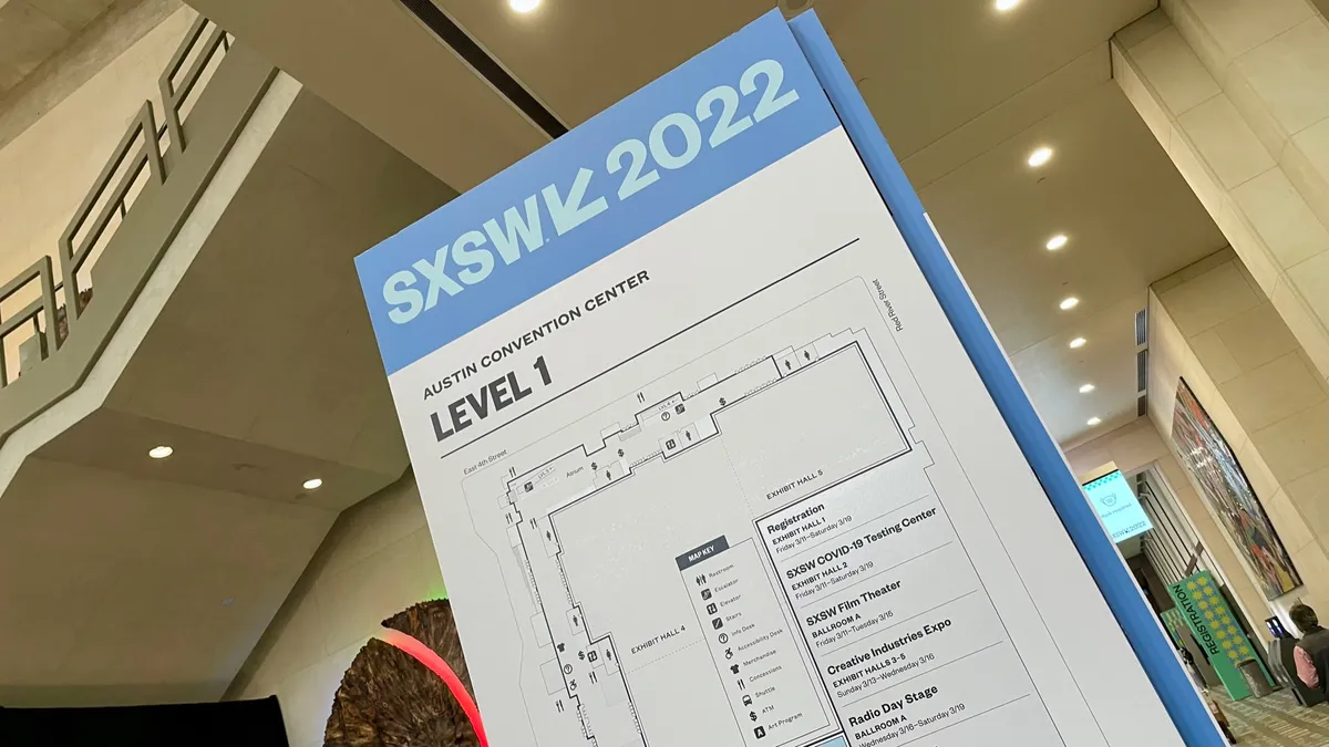 Signage for SXSW 2022 in Austin Convention Center