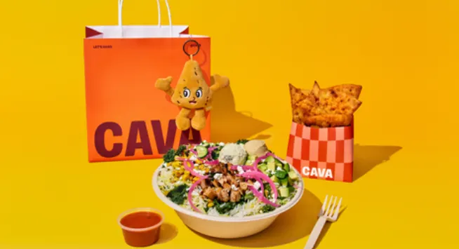 Peter the Pita Chip plushie on a Cava bag