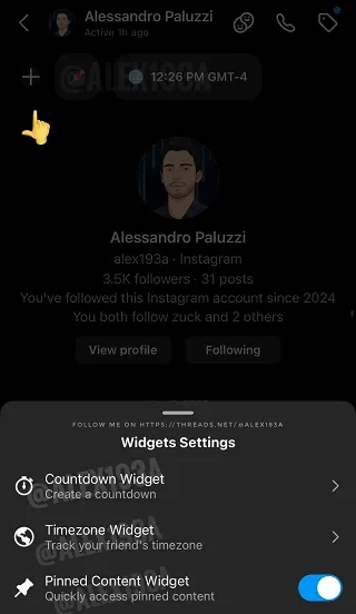 Instagram chat widget
