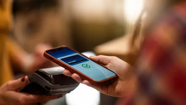 Contactless payment by smartphone, close up