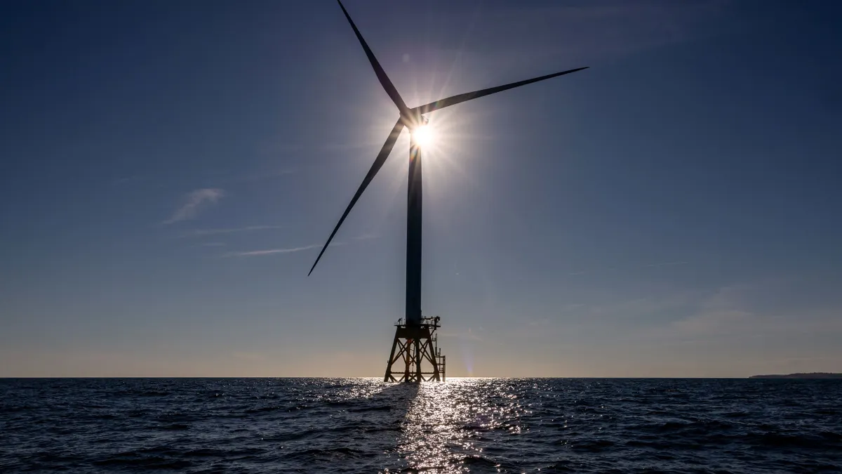A wind turbine generates electricity