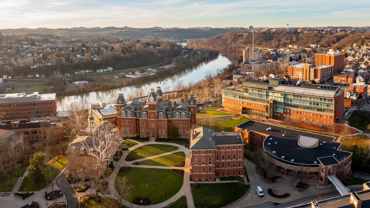 An aerial shot of the West Virginia University campus.