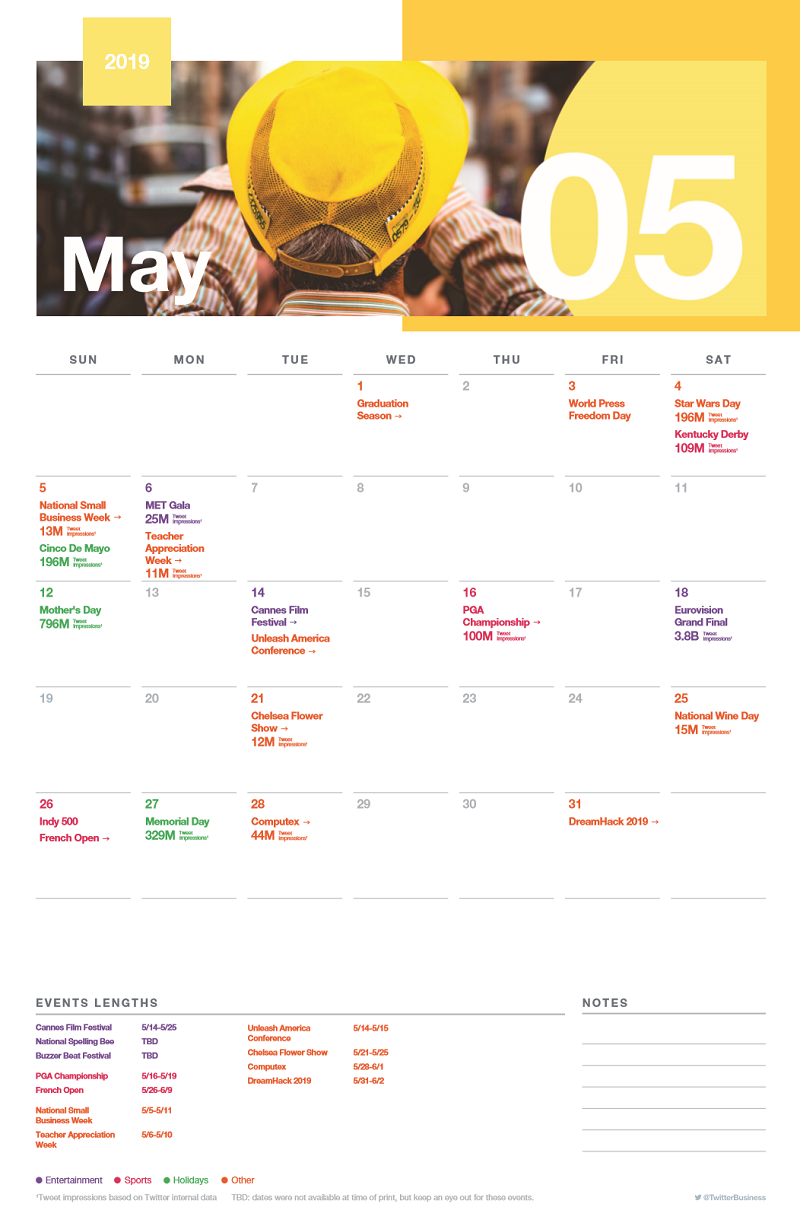 Twitter event calendar - May 2019