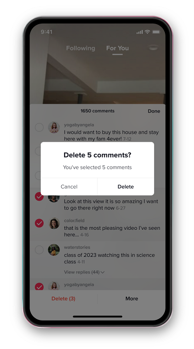 TikTok bulk delete comments