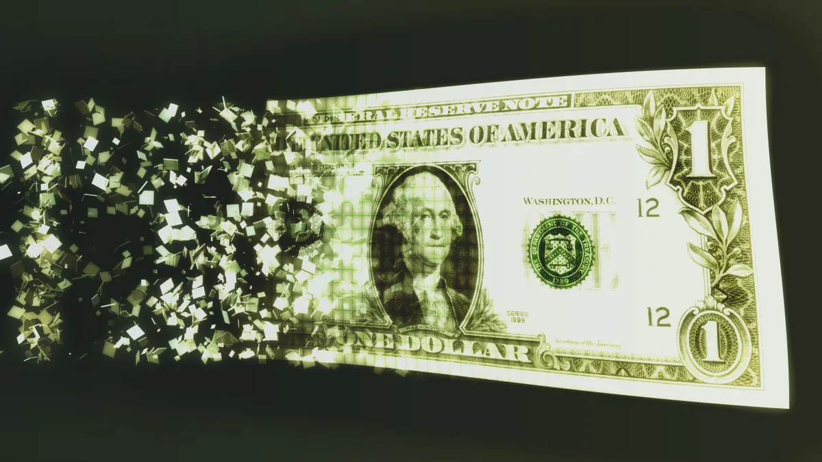 Dollar disintegrates into cyberspace.