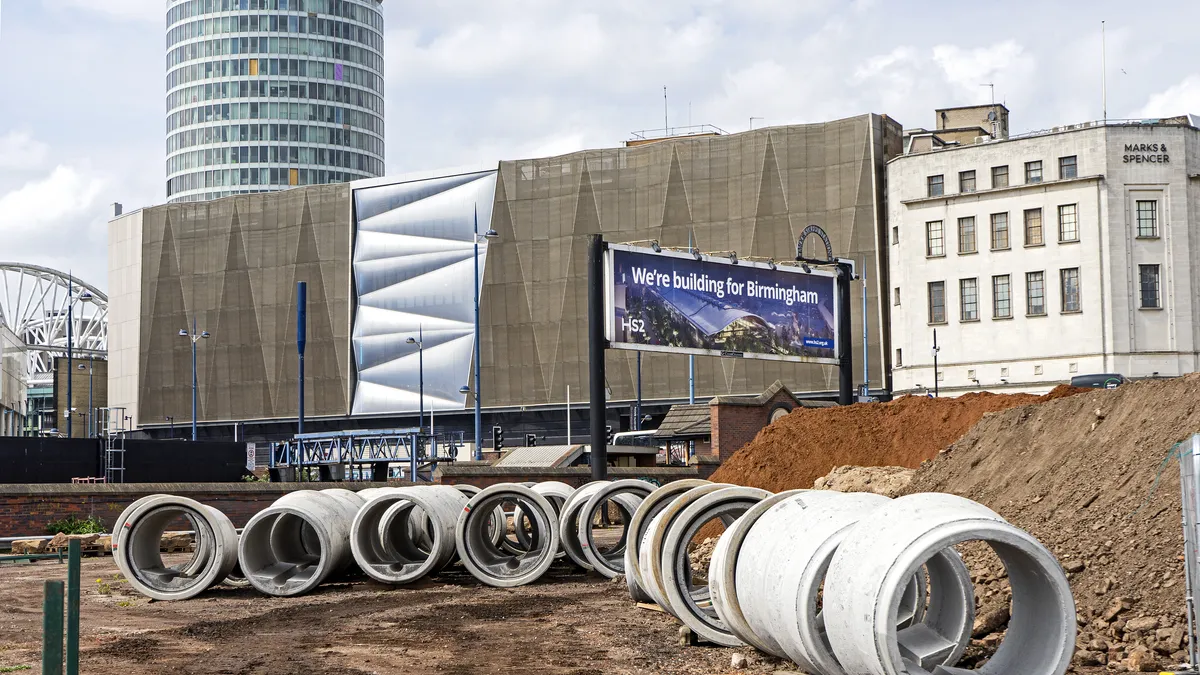 Concrete piping at Curzon Street Station in Birmingham, England.