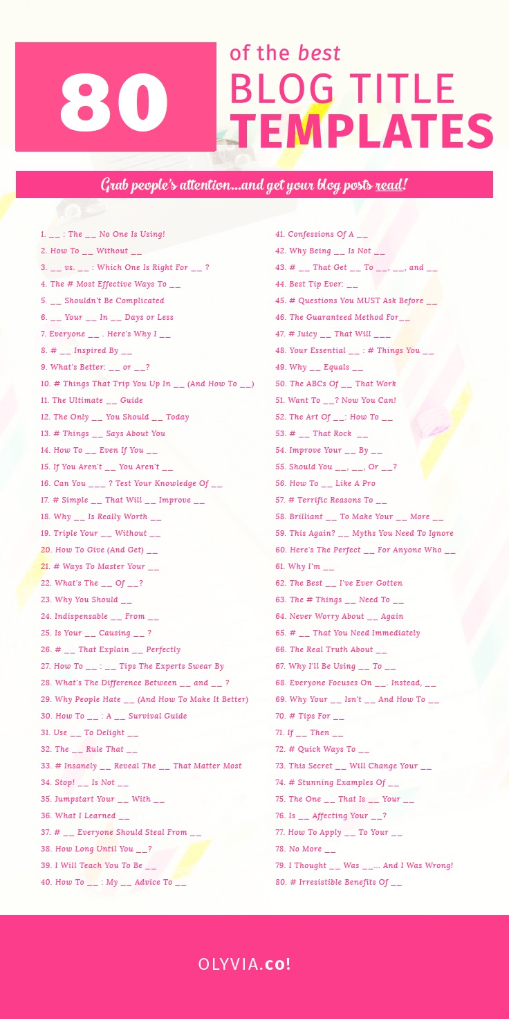 A listing of 80 blog titles templates