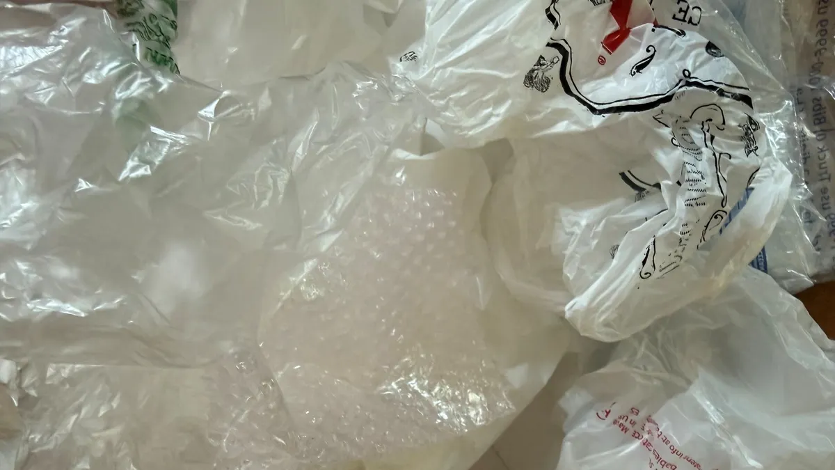 a close-up of film plastic and plastic bags