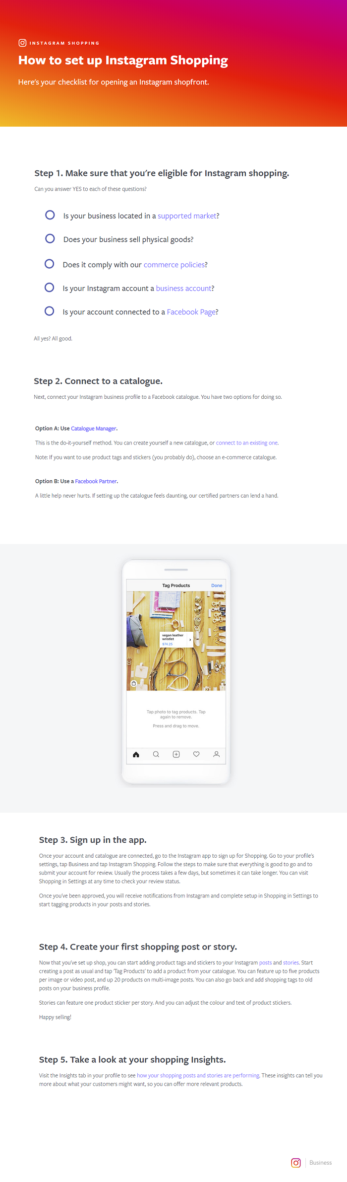 Instagram shopping checklist