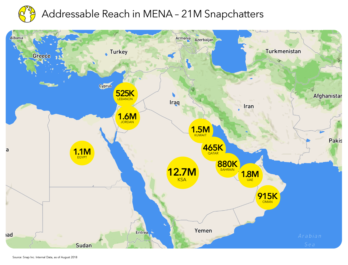 Snapchat addressable reach map of the Middle East