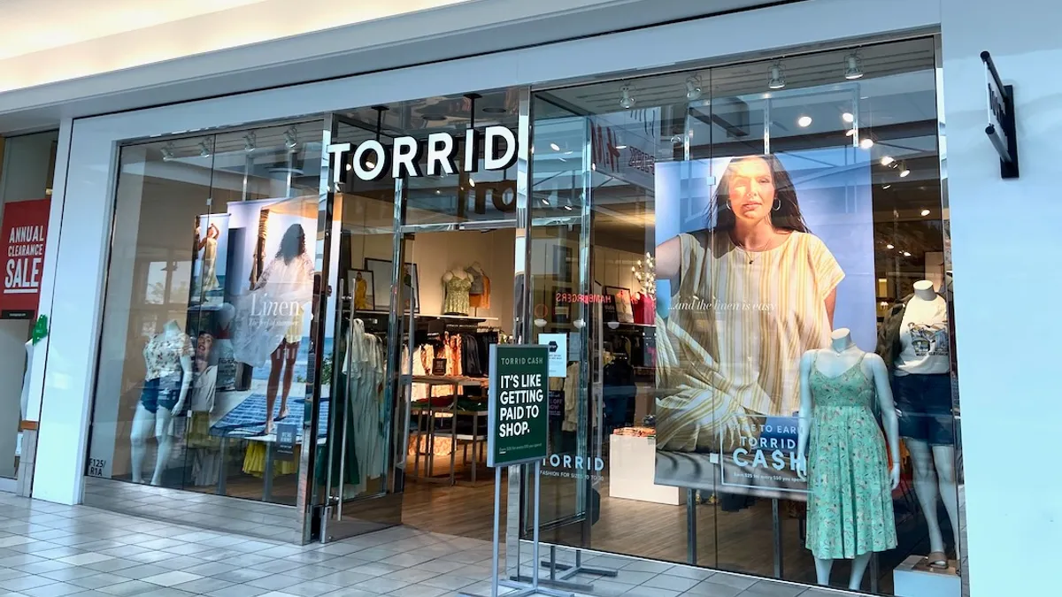 A mall entrance to a clothing store named "Torrid."