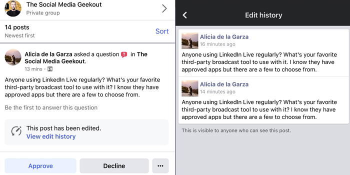 Facebook Group Edit alerts