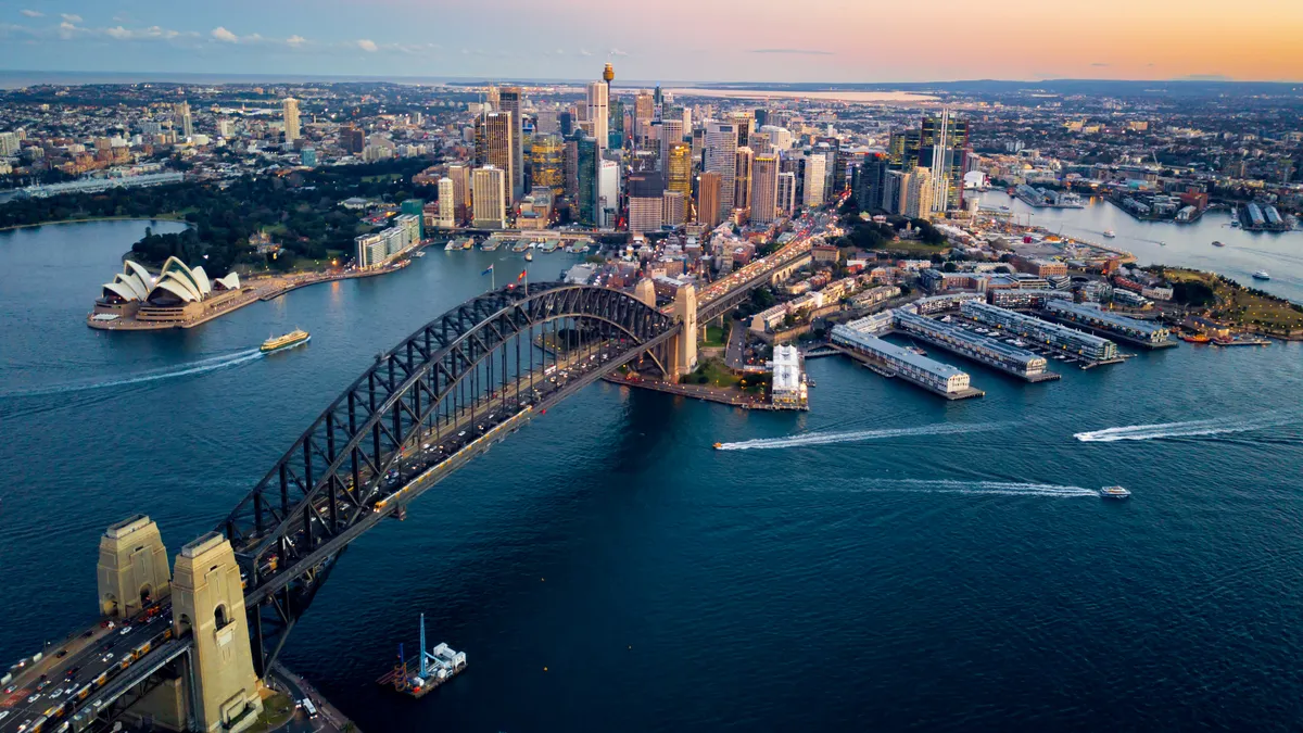 An overhead shot of the Sydney Harbour Bridge