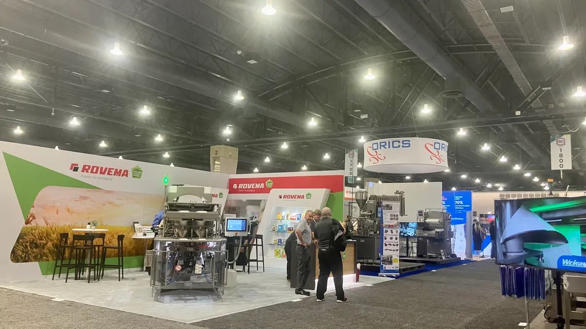 A view of vendor displays on the show floor at Pack Expo East at the Pennsylvania Convention Center in Philadelphia on March 20, 2024.