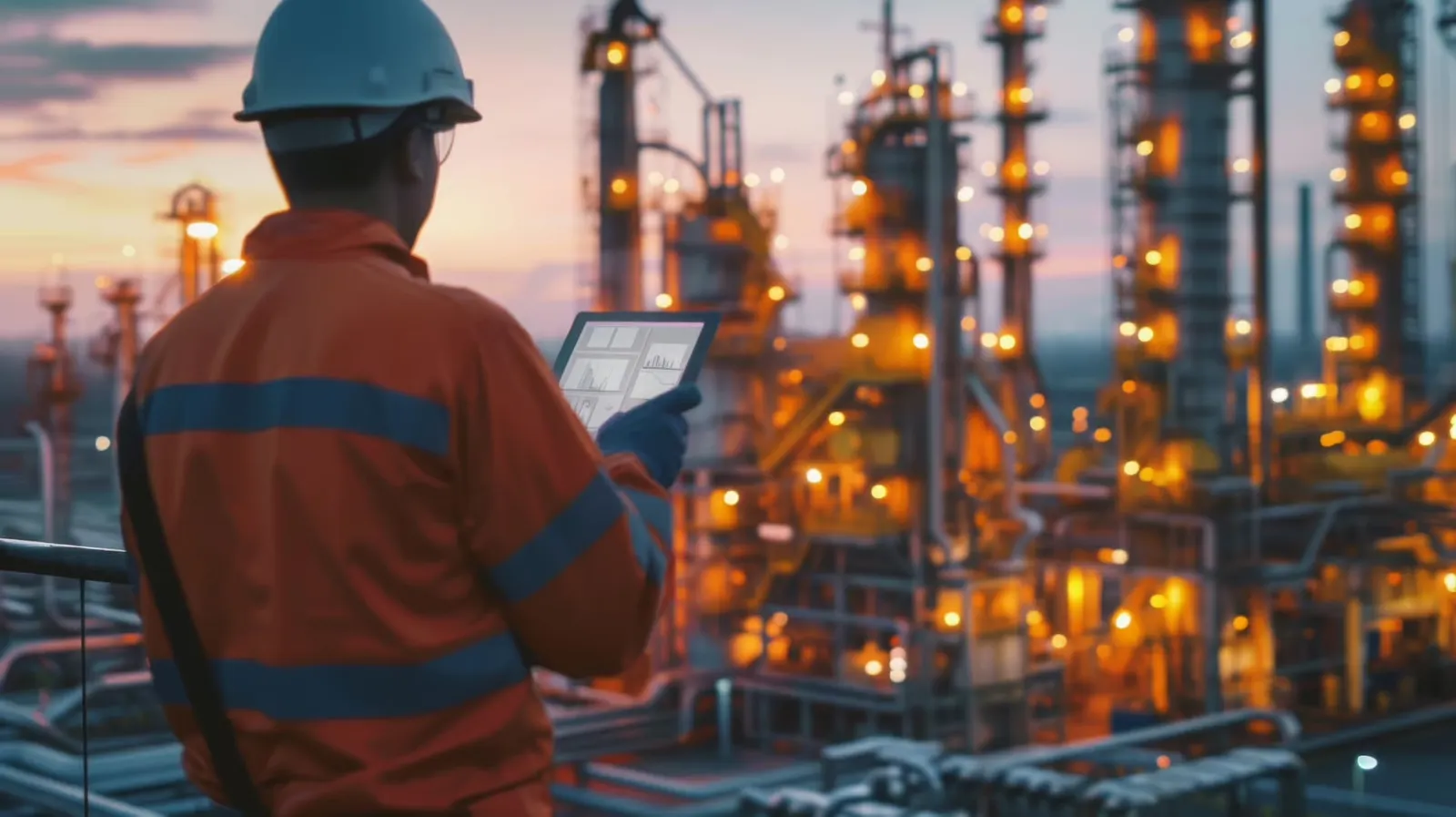 Worker looking at a laptop at a utility station