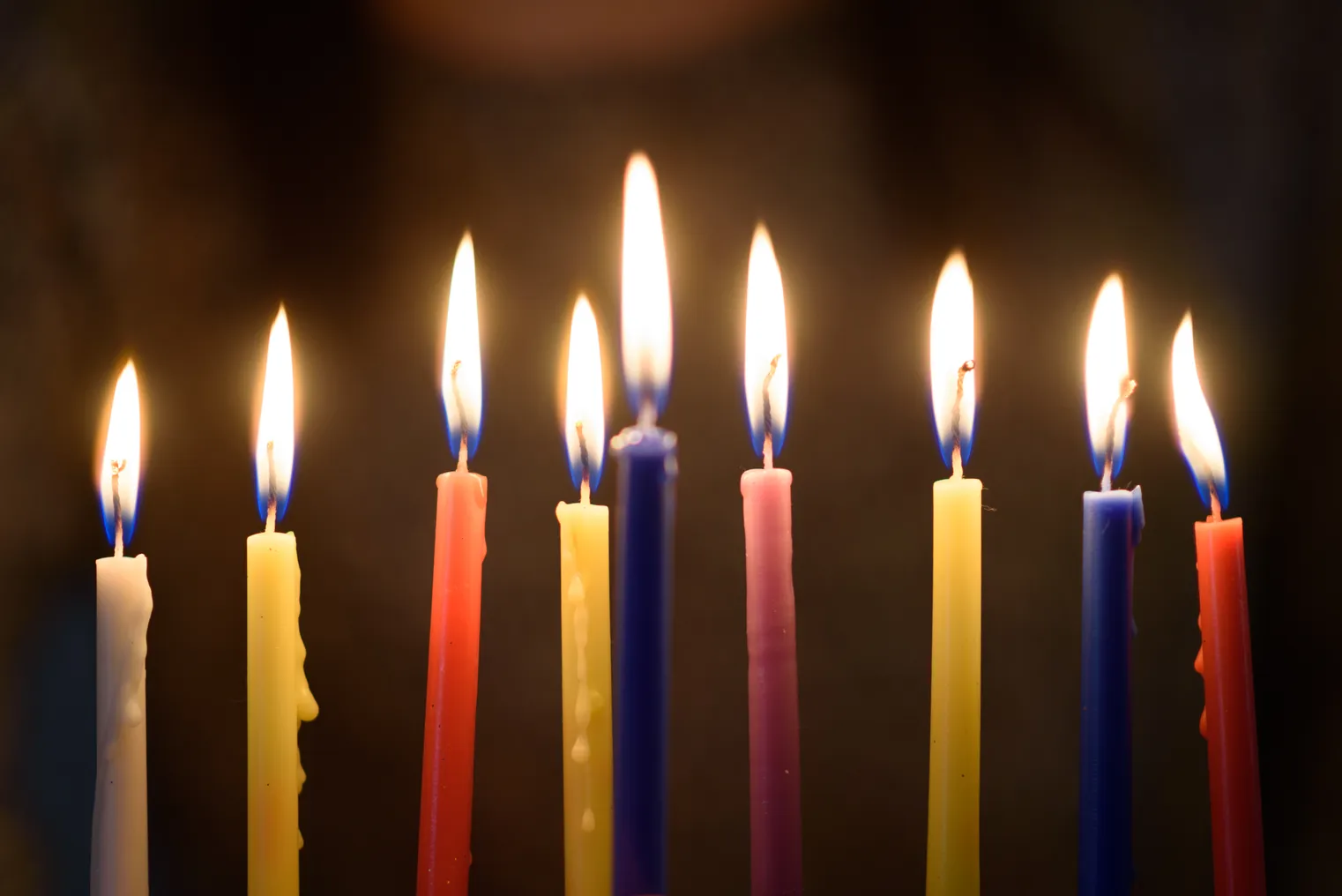 Close-up of lit Hanukkah candles