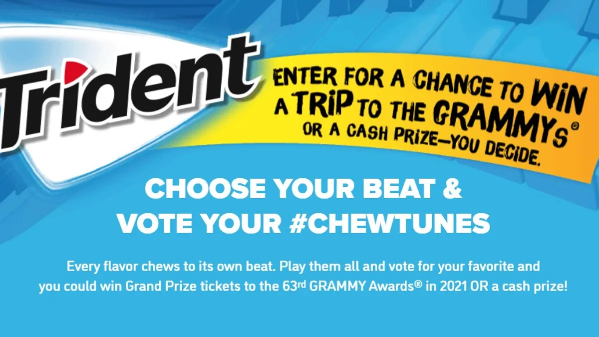 Trident #Chewtunes sweepstakes details retrieved by Mobile Marketer on July 17, 2020