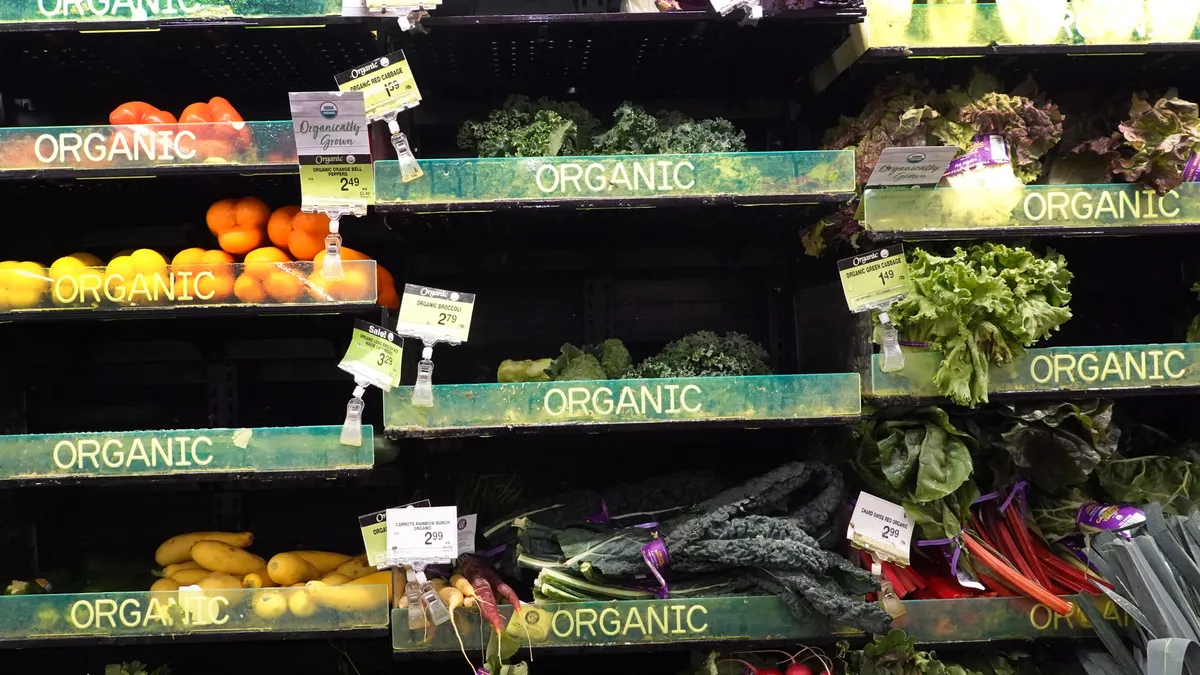 Organic labeled vegetables are for sale at a grocery store in Chicago.