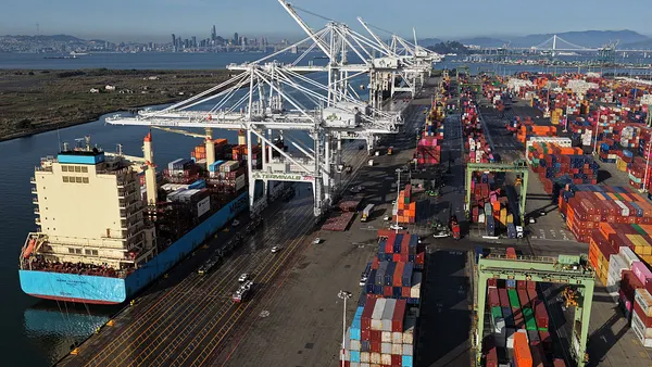 A vessel docked at an ocean port in California