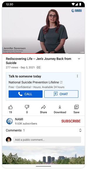 YouTube mental health alert