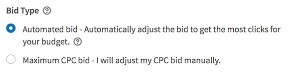 An automated bidding checkbox on LinkedIn