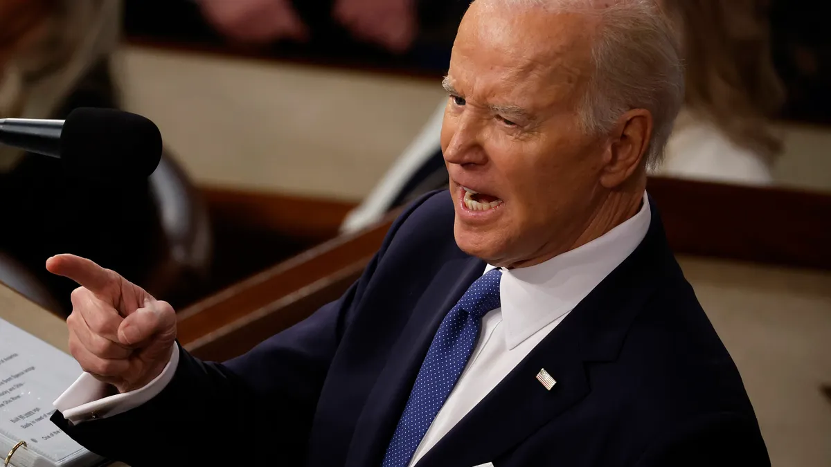 A closeup on the President as he delivers his speech.